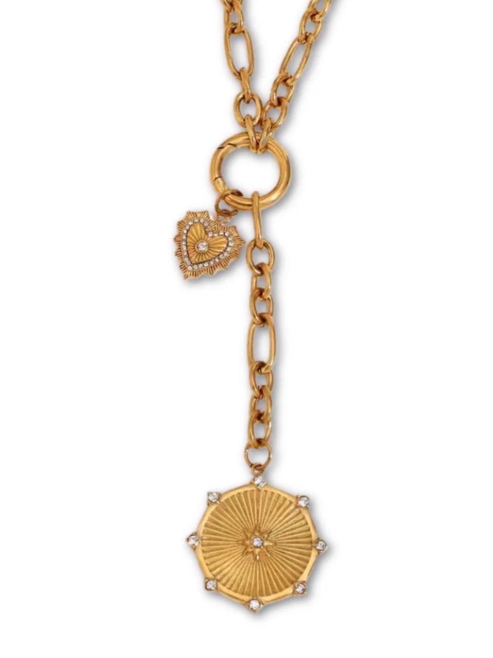 Gold-Tone Sunburst Pendant Necklace with Heart Charm